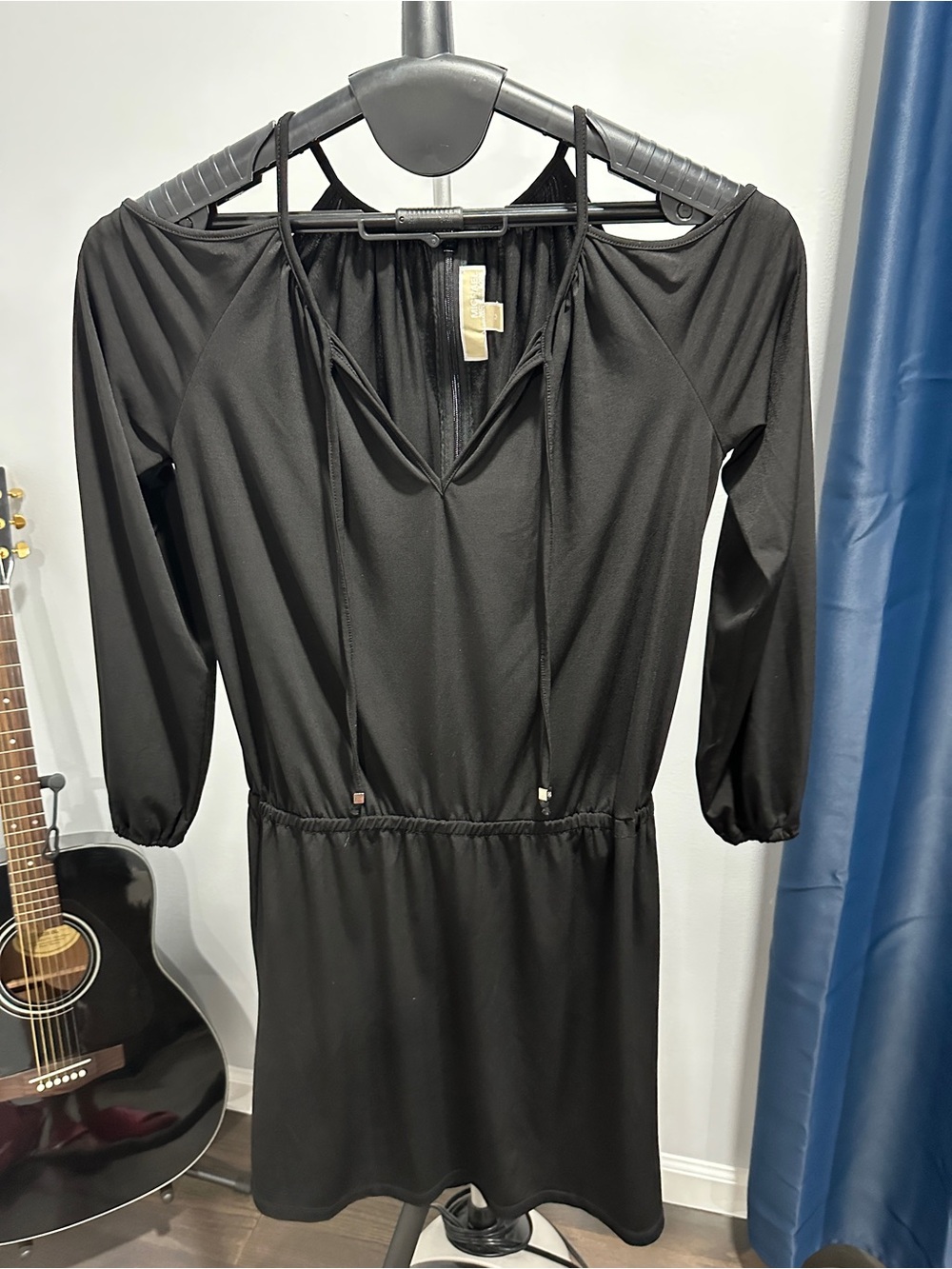 Michael Kors Black Long-Sleeve Drawstring Waist Dress
